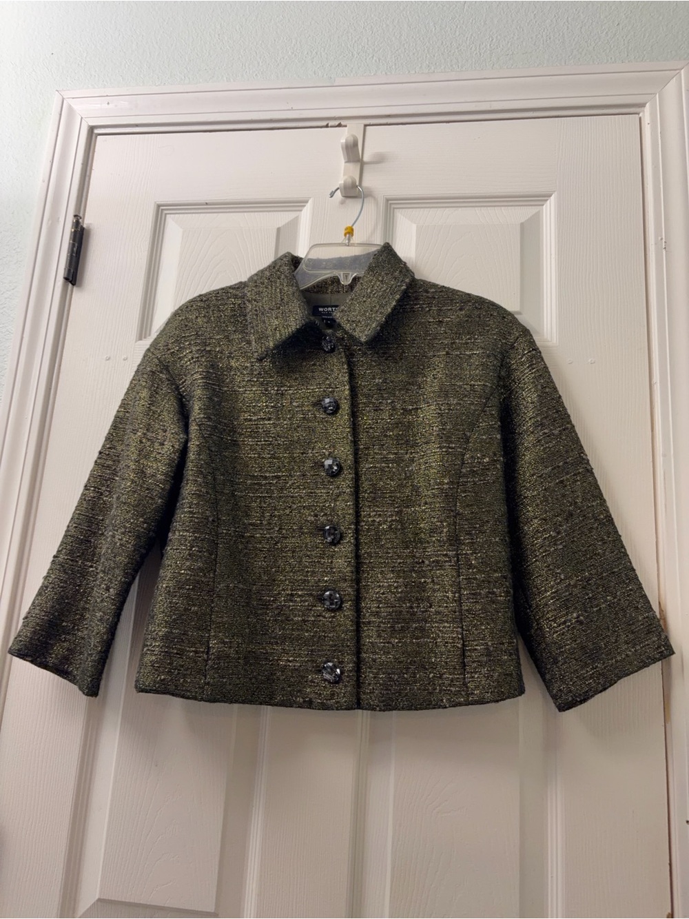 Worth Olive Textured Tweed Cropped Blazer